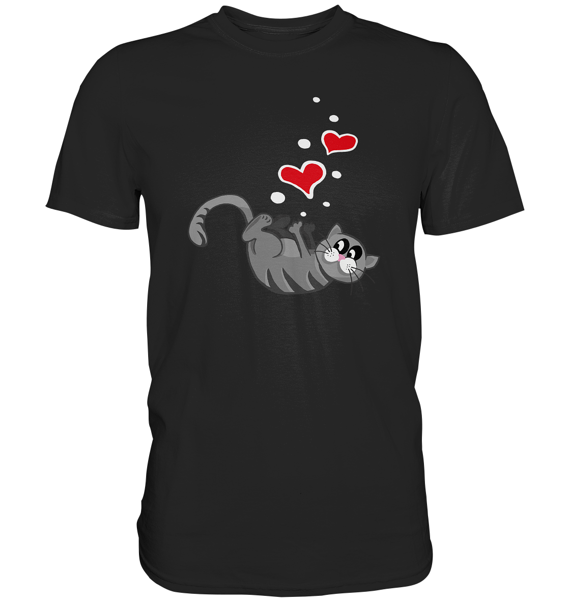 Süße liegende Katze mit Herzen. Cute Cat - Premium Shirt