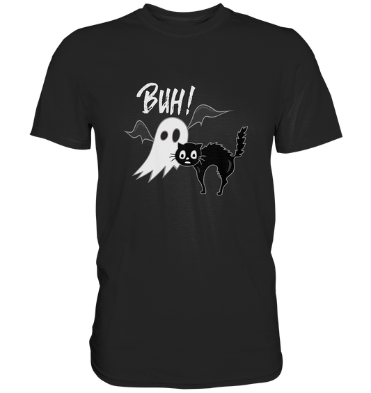 Buh! Gespenst mit schwarzer Katze. Halloween - Premium Shirt
