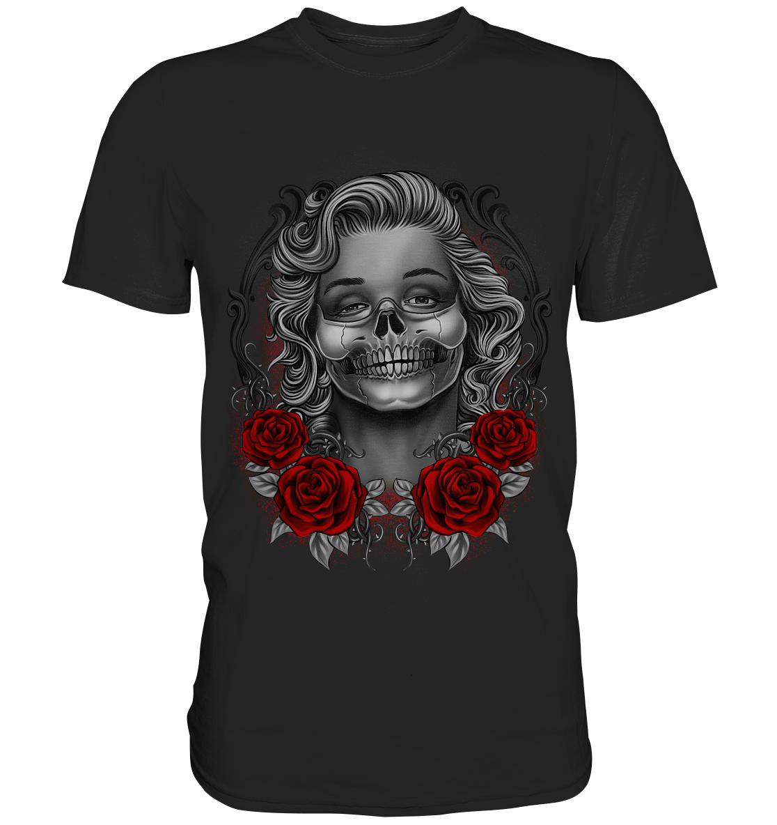 Monroses Skull. Tattoo und Rosen Gothic - Unisex Premium Shirt