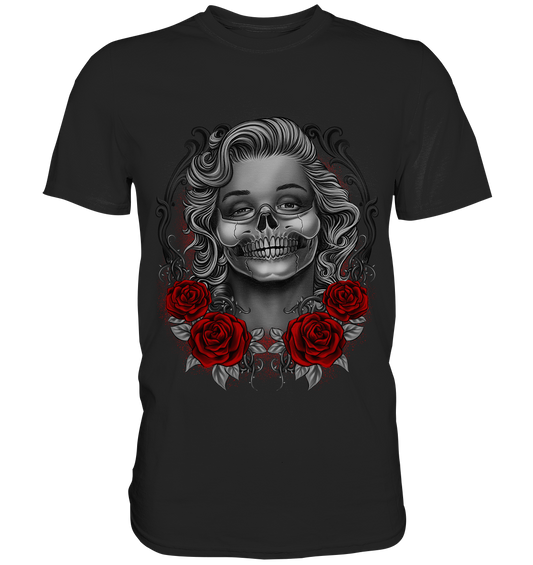 Monroses Skull. Tattoo und Rosen Gothic - Premium Shirt
