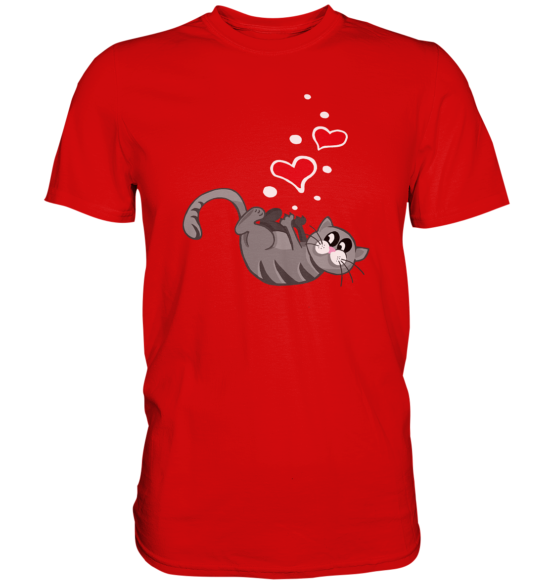 Süße liegende Katze mit Herzen. Cute Cat - Premium Shirt