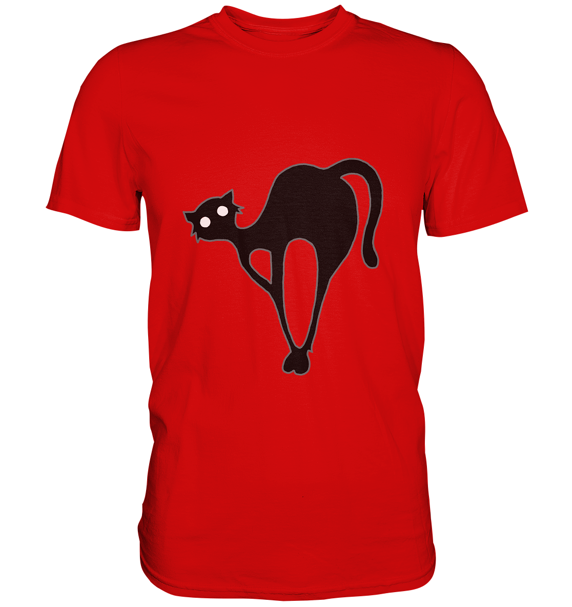 Schwarze Katze macht Katzenbuckel. Black Cat. - Unisex Premium Shirt