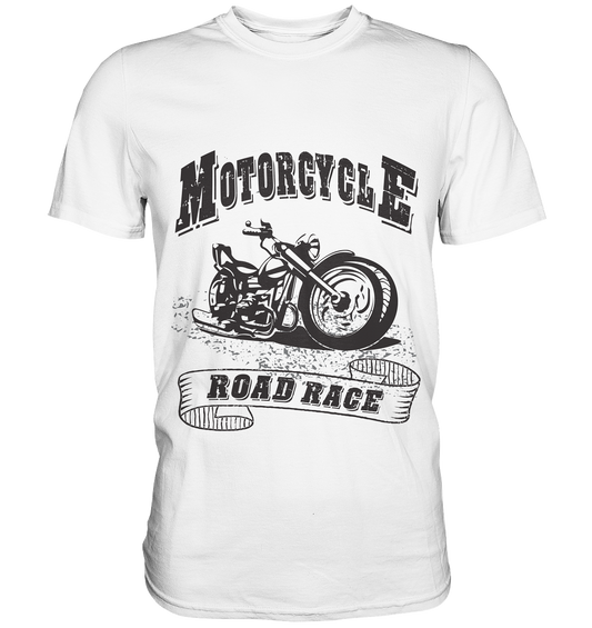 T-Shirt mit Vintage-Chopper und Schriftzug „Motorcycle Road Race“ – klassisches Biker-Design im Retro-Stil.