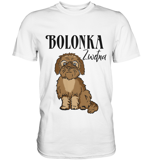 Weißes Shirt mit braunem Bolonka Zwetna Hundemotiv