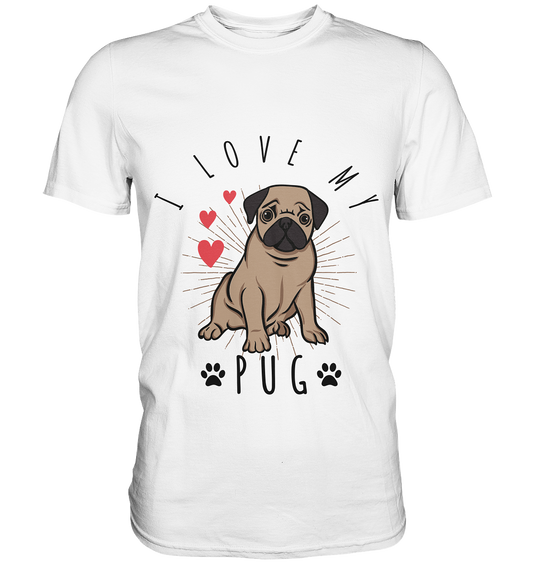 T-Shirt mit süßem Mops und Text „I love my pug“ 