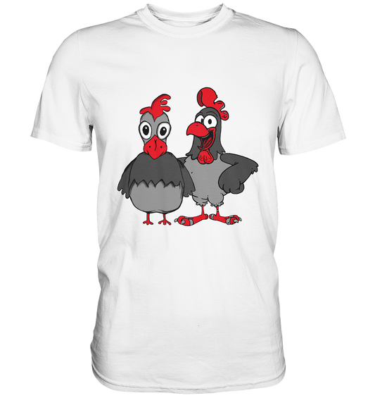Hahn und Henne. Gockel Hühner Hühnerbauer - Premium Shirt