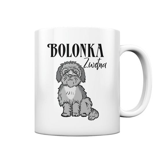 Weiße Tasse mit grauem Bolonka Zwetna Hundemotiv